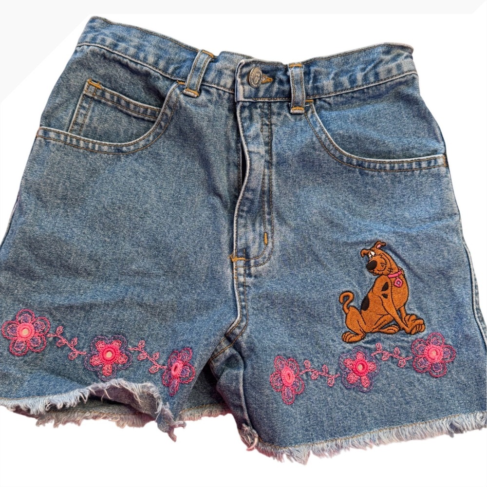 Vintage Y2K Scooby Doo Denim Shorts Girls Size 8 Cartoon Network Embroidered